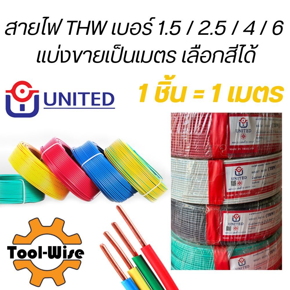แบ่งขายสายไฟ 1 เมตร สายไฟเดี่ยว สายไฟทองแดง THW เบอร์ 1.5, 2.5, 4, 6 สายเดี่ยว สายทองแดง ยี่ห้อ Unit