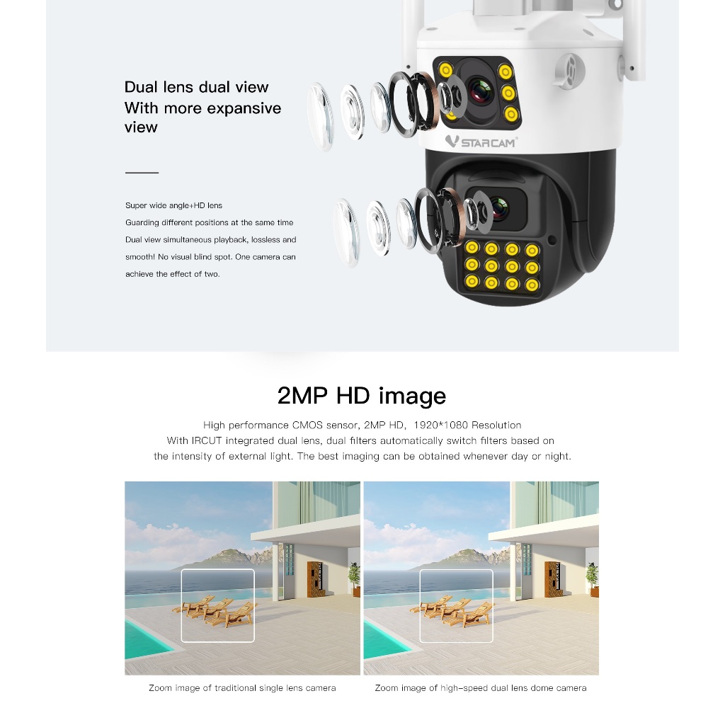 VSTARCAM CG663DR 4G / CS663DR WiFi SUPER HD 1296P 3MP x 2 เลนส์กล้อง กล้องวงจรปิดใส่ซิม Ai Camera - รูปที่ 5