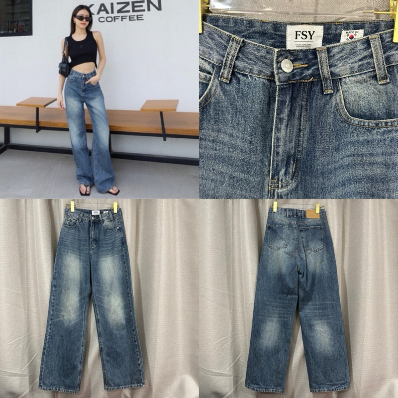 USED ONCE กางเกงยีนส์ ป้าย FSY เกาหลี สีเฟดสวย ใส่ไป 1 ครั้งเก็บ size M26-27” สพ37“ ยาว42”