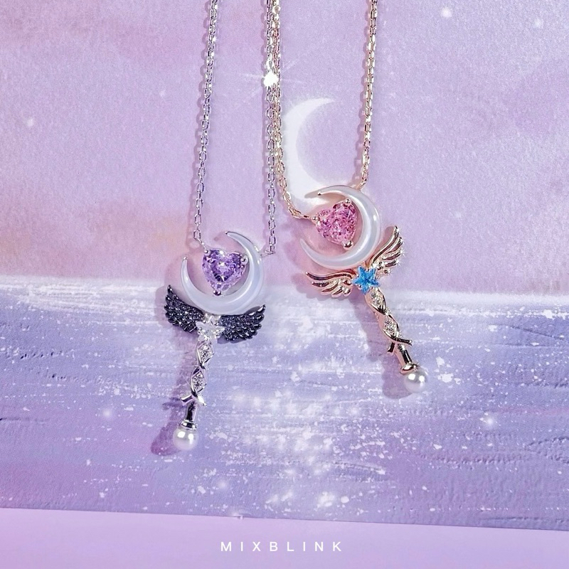 สร้อยคอ เงินแท้ 92.5% ส่งฟรี EMS ♡ รุ่น Queslyn ♡ - คฑา หัวใจ พระจันทร์ lolita โลลิต้า ( #R18 ) MixBlink