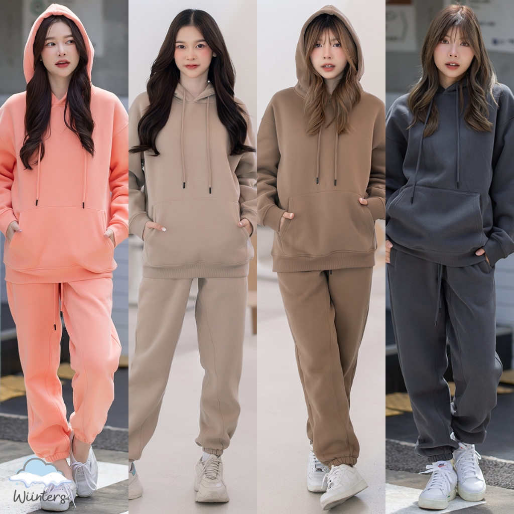 [ Candy Airport Look Warm Set ] 9 สี I สเวตเตอร์ เสื้อฮู้ด + กางเกงวอร์ม บุขน / ชุดขึ้นเครื่อง