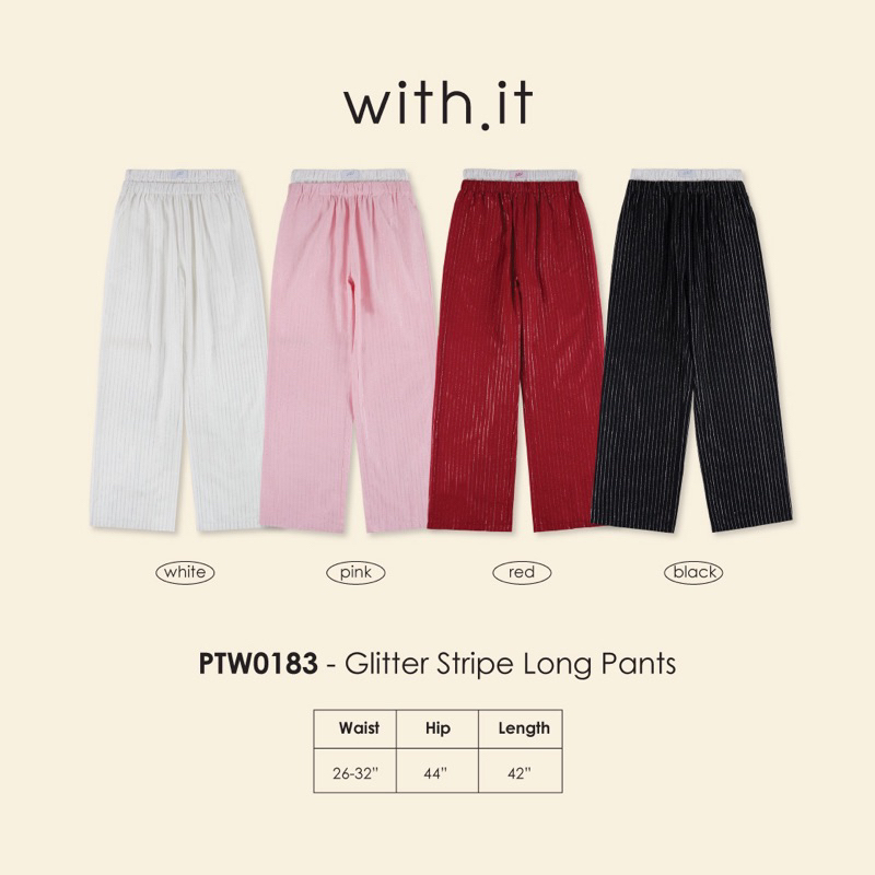 with.it.store- PTW0183 กางเกงขายาวลายริ้วกลิตเตอร์ glitter stripe long pants