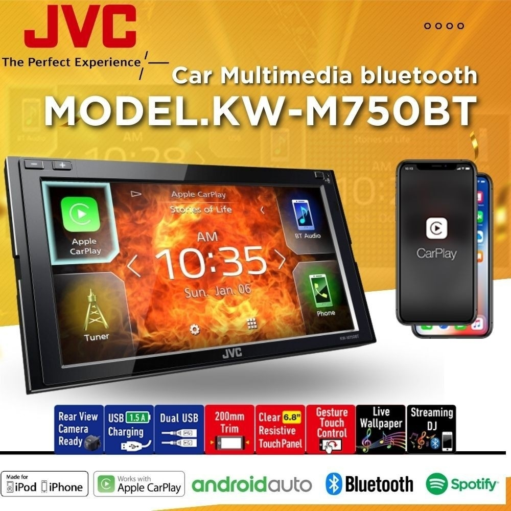 JVC KW-M750BT เครื่องเสียงรถยนต์จอ 2DIN ขนาด6.8 นิ้ว Bluetooth /Android Auto /Apple CarPlay /Air Mirroring  -หน้าจอควบคุ