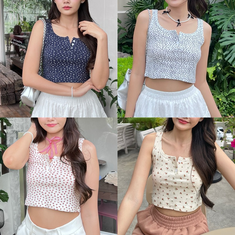 (ไม่ผลิตเพิ่ม) BEMYCHIC เสื้อกล้ามครอปลายฉลุ รุ่น mimie crop