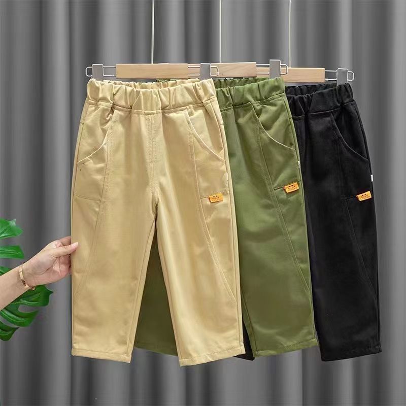 Babyonline(Y456)I3 (ส่งด่วน1วัน)กางเกงขายาวเอวสม็อคสำหรับเด็กผู้ชายสุดเท่ ผ้าแคนวาส นิ่ม ระบายอากาศ