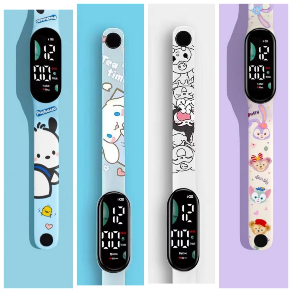 พร้อมส่งไทย นาฬิกาข้อมือดิจิตอล Sanrio LED พิมพ์ลายการ์ตูนน่ารัก สําหรับเด็กและวัยรุ่น