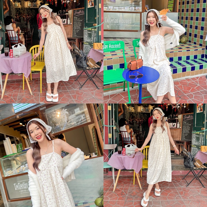 Blossom Dress เดรสยาวสายเดี่ยว ลายดอกไม้ 2 สี รูปที่ 7