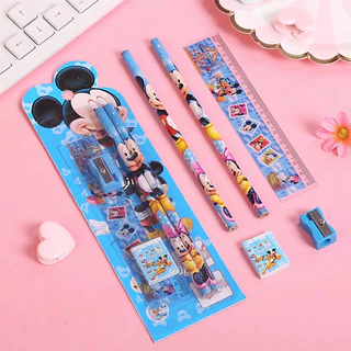 [ราคาส่วนลด ถูกที่สุด] ชุดเครื่องเขียนตัวการ์ตูนสุดน่ารักใน แพ็คเกจเครื่องเขียน ดินสอ กบเหลา ยางลบ ไม้บรรทัด น่ารัก