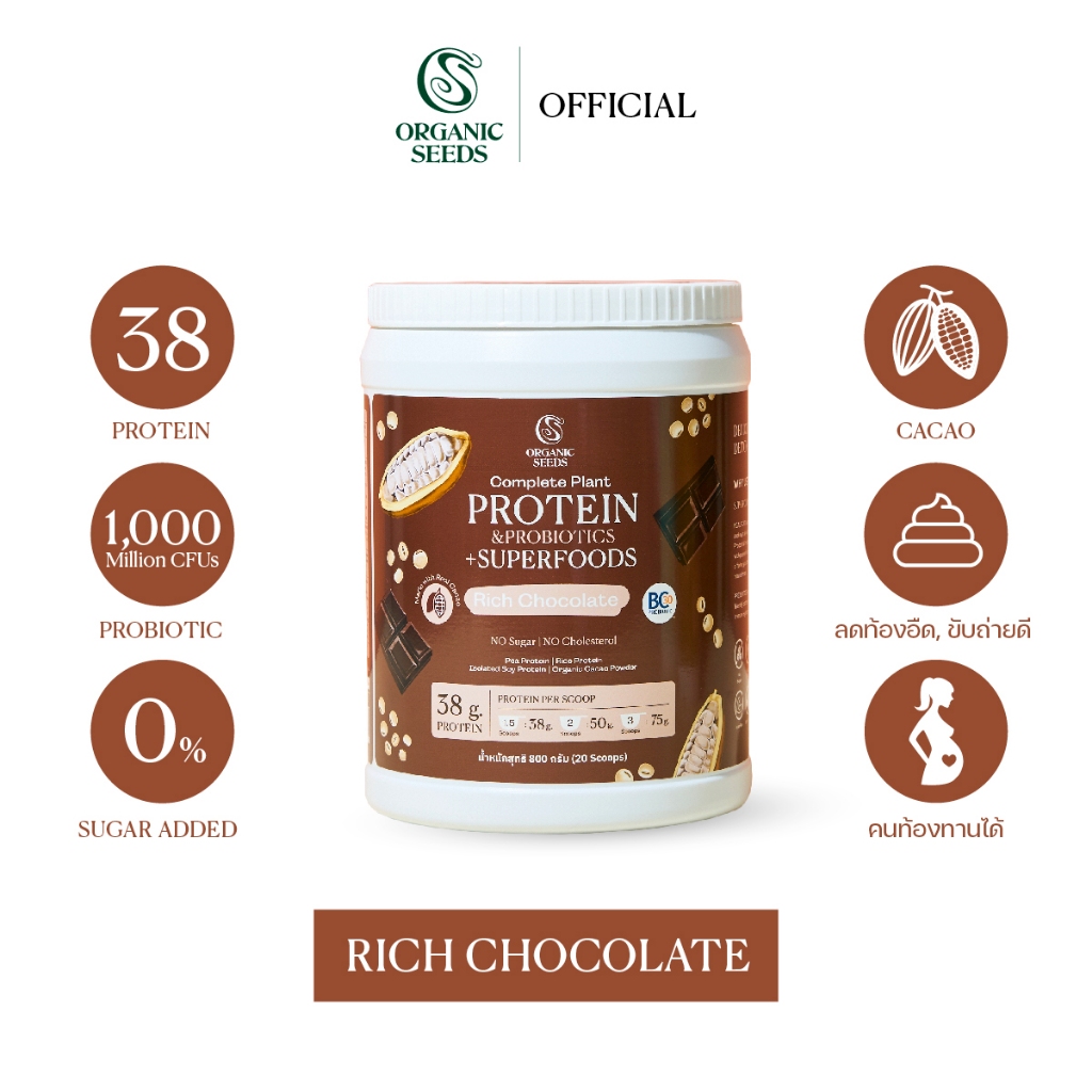 โปรตีนพืช รสช๊อคโกแลต / Complete Plant Protein & Probiotics + Superfoods 800g (แบบกระปุก)