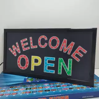 ป้ายไฟWELCOME OPEN ป้ายไฟ LED ป้ายไฟวิ่ง แบบมีสกินสี ไม่เปิดไฟก็สวยงาม ป้ายไฟสำรับตกแต่งหน้าร้าน