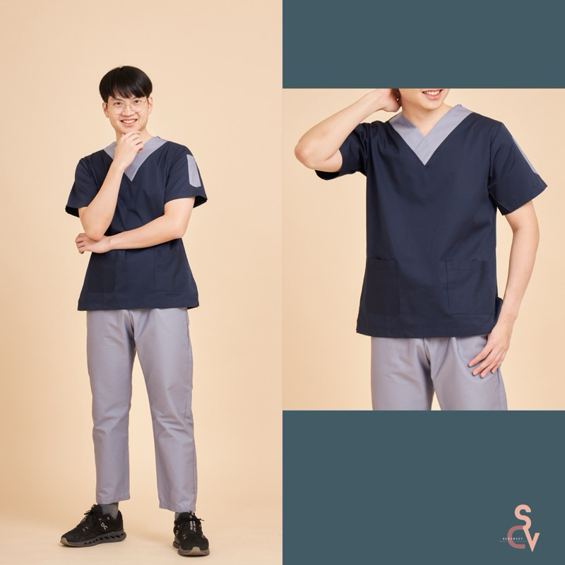 scrubvet: ชุดสครับสีกรมเทา (เสื้อกรม+กางเกงเทา)