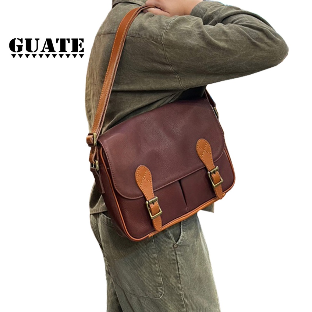 GUATE กระเป๋าหนังแท้ รุ่น G-177 กระเป๋าสะพายข้างผู้ชาย สำหรับทำงาน ใส่ไอแพด iPadได้ หนังนิ่ม เท่ วินเทจ โดยGuate Leather
