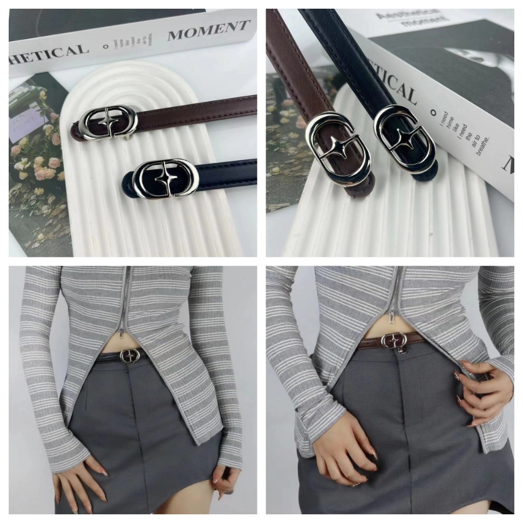 พร้อมส่ง เข็มขัด สไตล์เรียบง่าย สไตล์เกาหลี แฟชั่นสำหรับผู้หญิง หัวเข็มขัดกลม เข็มขัดหนัง（p101）