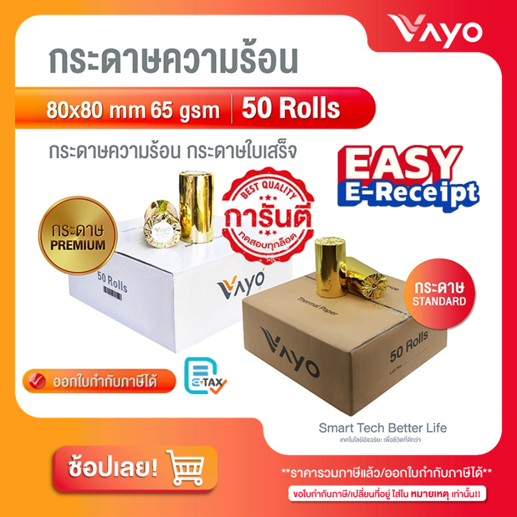 กระดาษความร้อน Thermal Paper POS พิมพ์ บิล ใบเสร็จ สลิป 80x80 มม ( 80*80mm ) Ocha,Wongnai,Gprinter