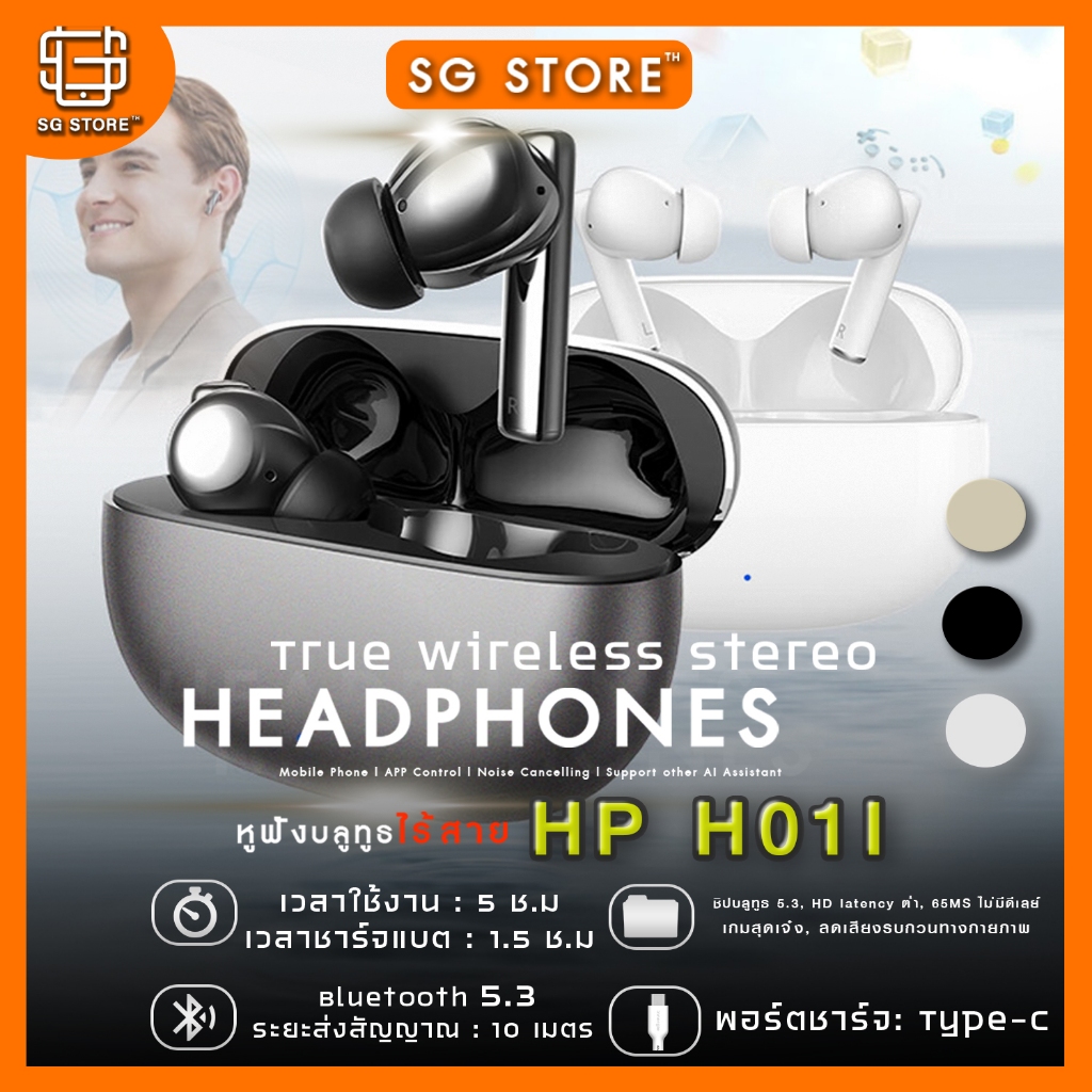 【พร้อมส่งจากไทย】ของแท้ 100% HP หูฟัง TWS หูฟังบลูทูธ ไร้สายบลูทูธ 5.3 เวอร์ชันใหม่ H01I พร้อมไมค์ IPX4
