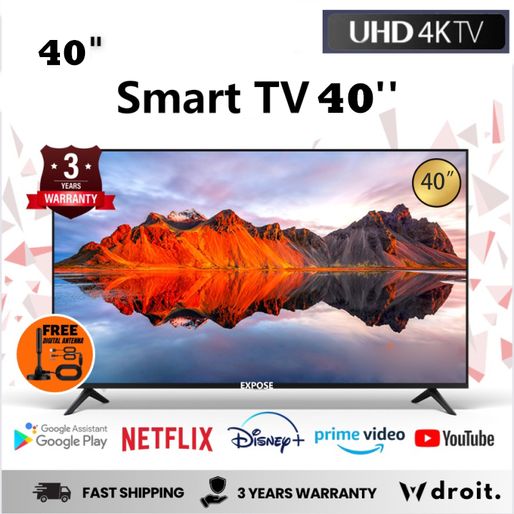 ทีวี 40 นิ้ว Smart TV 4K LED โทรทัศน์ ทีวีจอแบน สมาร์ททีวี ระบบ Android ทีวีดิจิตอล รับประกัน 3ปี