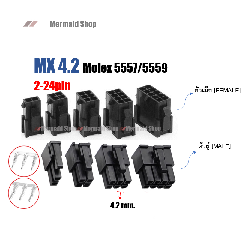 MX4.2 ปลั๊ก 2-24 ช่อง PCI-E Connector Terminal Crimp Pin Plug 5557