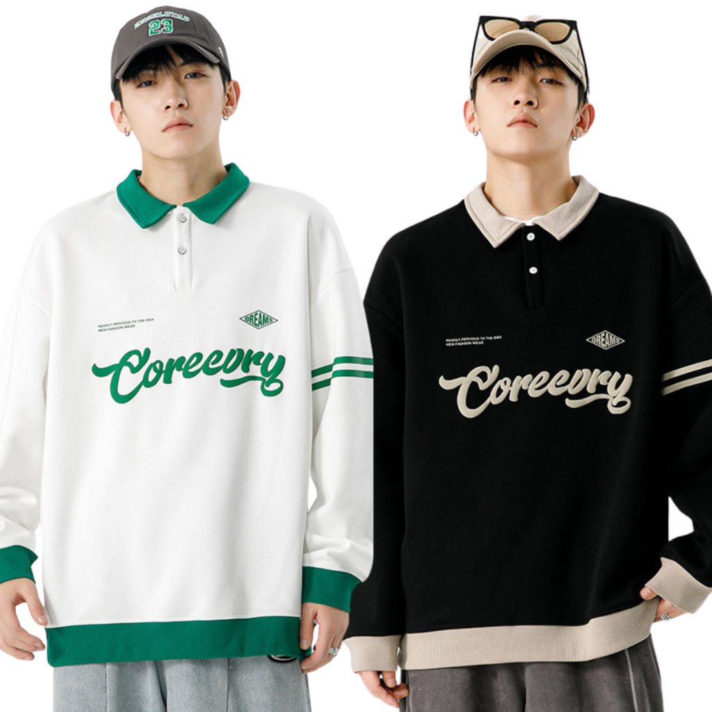 เสื้อแขนยาวคอปกเกาหลีงานสกีนนูน Premium korea Sweater Style