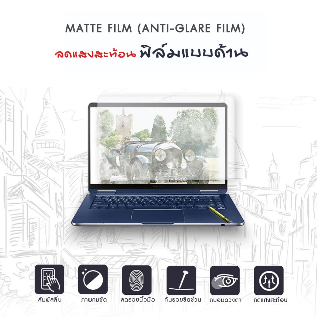 ฟิล์มกันรอย คอม โน็ตบุ๊ค รุ่น ASUS Zenbook 14 OLED (UX3405) 16:10 ขนาดฟิล์ม 14 นิ้ว : 30.2 x 18.9ซม.