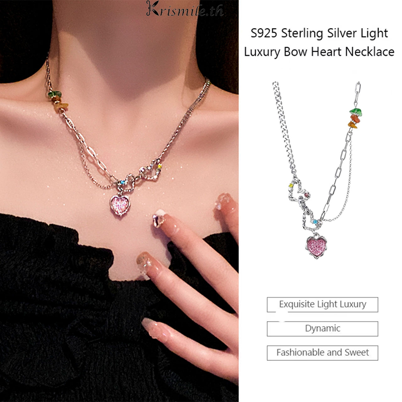 COD-ในไทย💖สร้อยคอ จี้รูปหัวใจสีชมพู ปรับขนาดได้ น่ารักy2kสไตล์เกาหลี สำหรับผู้หญิง-Krismile.th