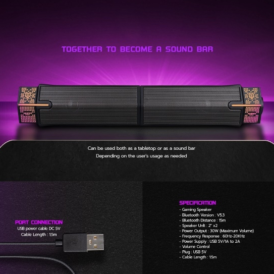 ลำโพง Nubwo NX-S2 VIBRATE บลูทูธ ไฟ RGB พร้อมปุ่มปรับระดับเสียง เบสแน่น ประกอบเป็นลำโพงแบบยาวได้