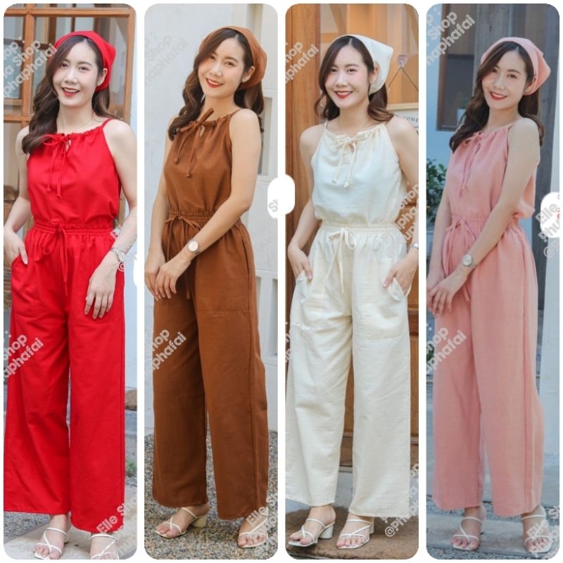 ชุดเซตผ้าฝ้าย เซต3ชิ้น เสื้อ+กางเกงทรงกระบอก+ผ้าโพกผม