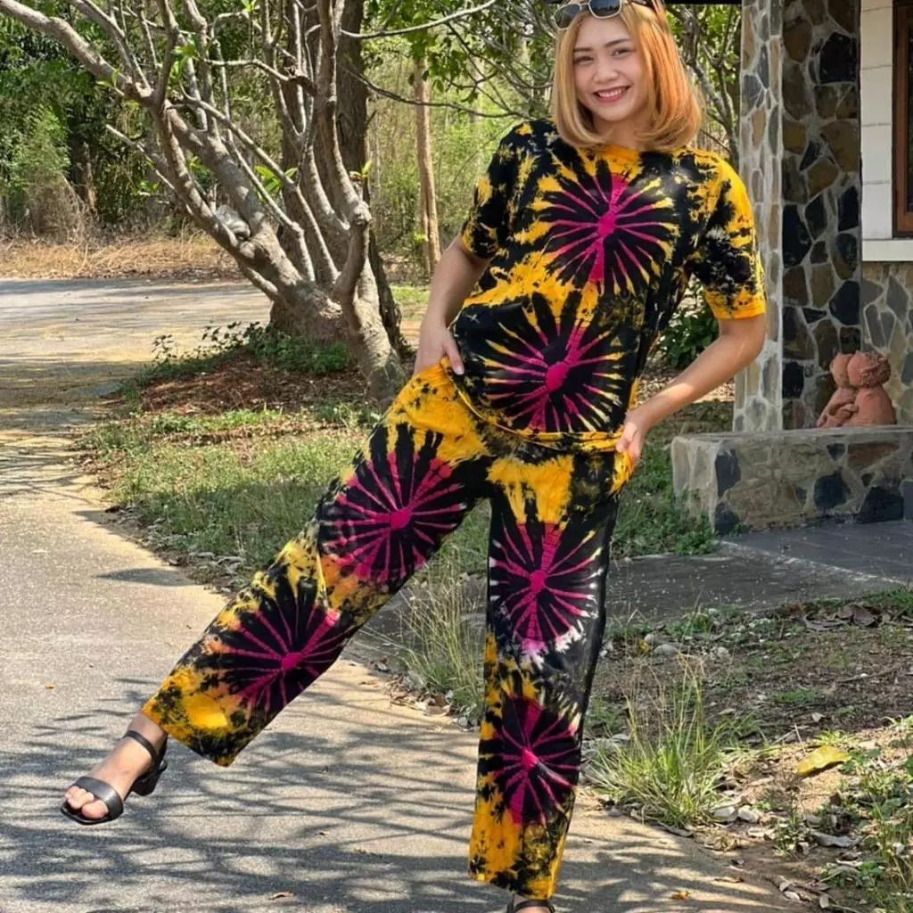 ชุดเสื้อยืดกางเกงขายาวผ้าคอตตอน มีกระเป๋า Free Size thumbnail 7