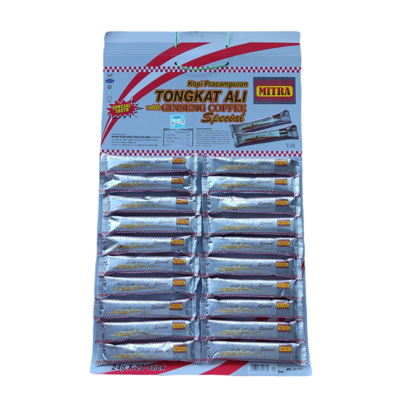 กาแฟมิตรา ผสมสมุนไพรตงกัตอาลีและโสม แผง 20 ซอง Mitra tongkat ali ginseng