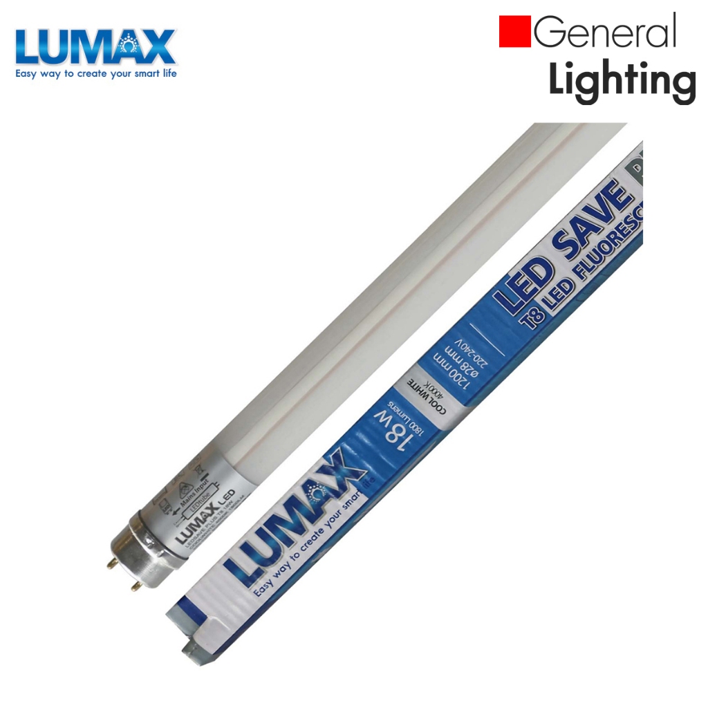 หลอดไฟยาว หลอดนีออนยาว LUMAX ลูแมกซ์ L&amp;E รุ่นไฟเข้าทางเดียว LED 18W 120cm แสงขาว มีสต็อก จัดส่งสินค้าทุกวัน