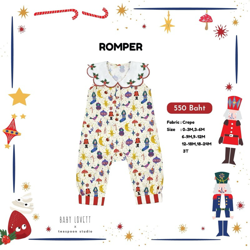 💕ติดจอง💕(New! งานตำหนิ) Babylovett x Teaspoon : Christmas collection - Romper / 9-12
