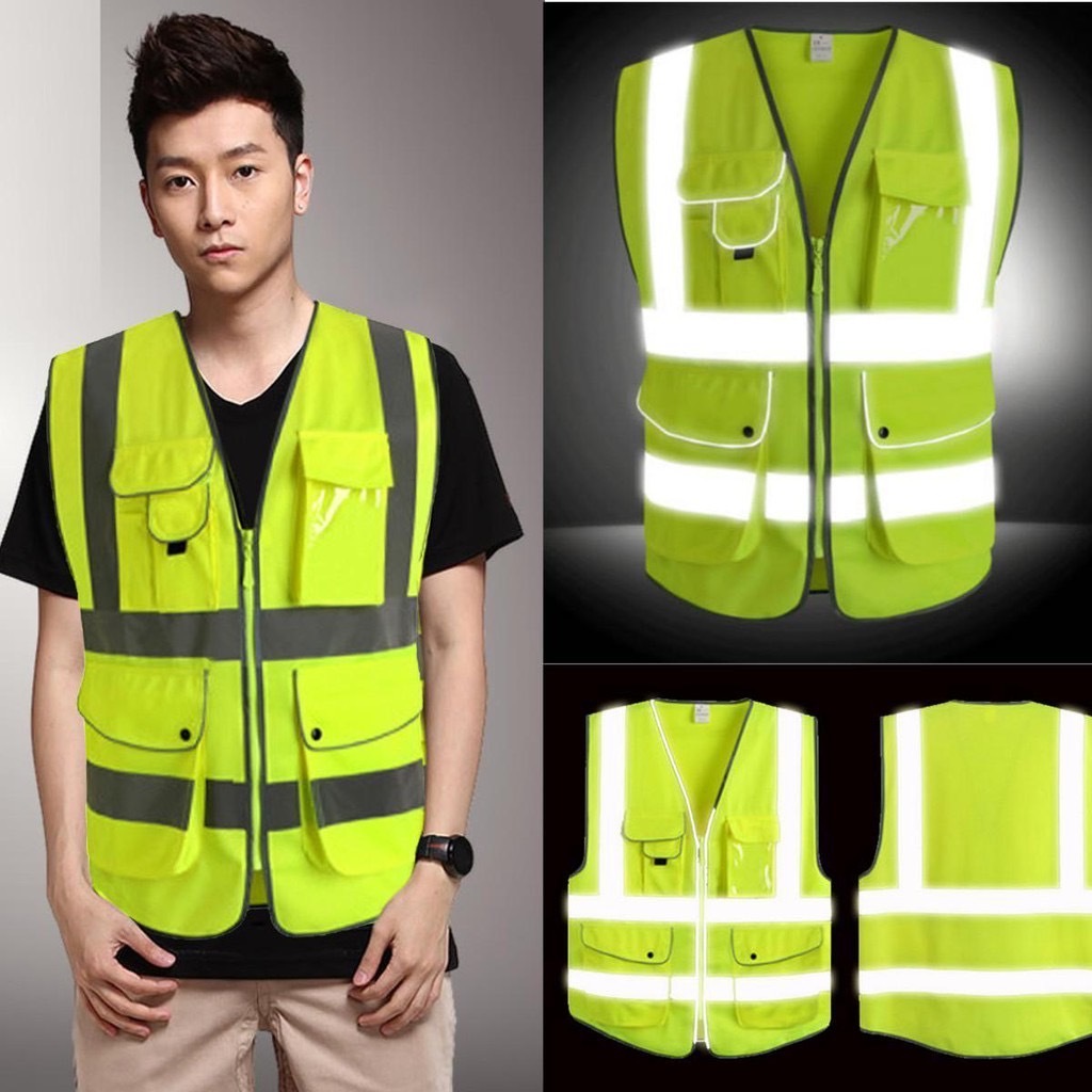 เสื้อกั๊กสะท้อนแสง มีซิปด้านหน้า เพื่อความปลอดภัย ทํางานก่อสร้าง L122