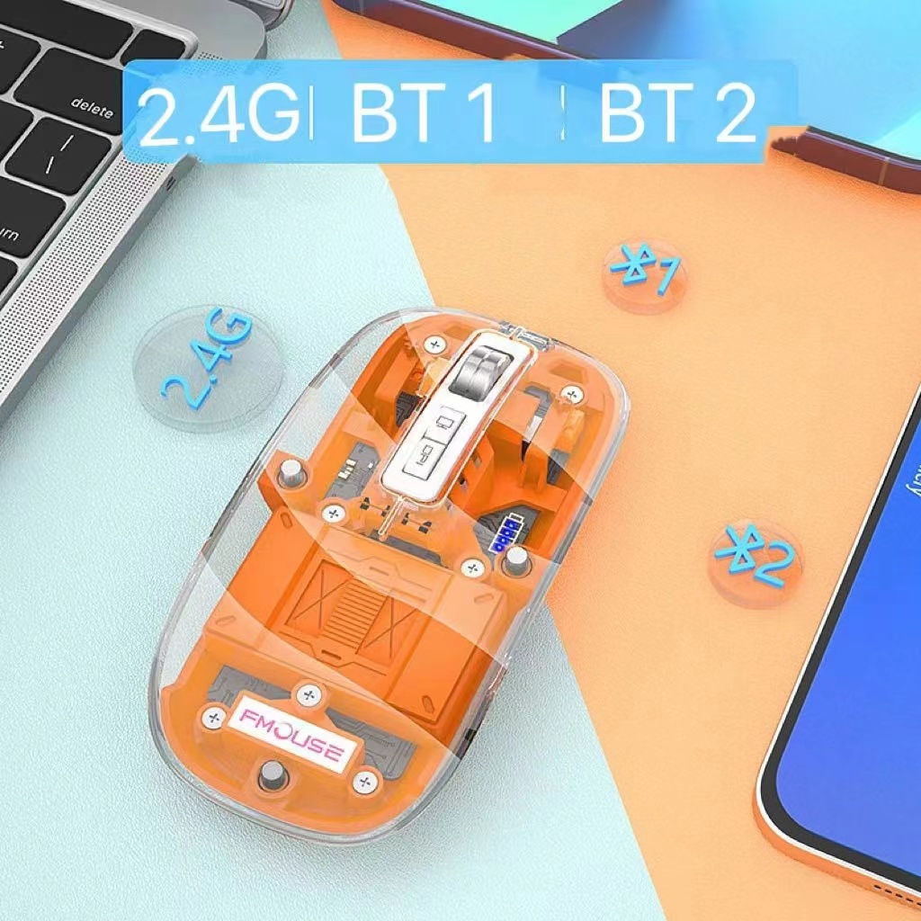 Wireless Mouse / Mouse3 โหมด 2.4G/BT1/BT2 เมาส์ไร้สาย แบบชาร์จแบต เมาส์ไร้เสียง