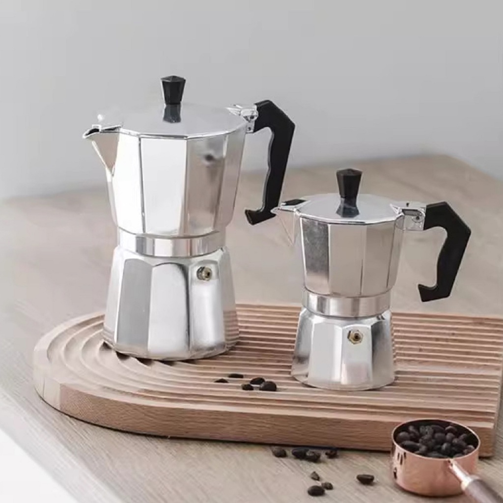 ☕กาต้มกาแฟ หม้อต้มกาแฟแบบแรงดัน เครื่องชงกาแฟอลูมิเนียม MOKA POT ขนาด 150ml/300ml KJR