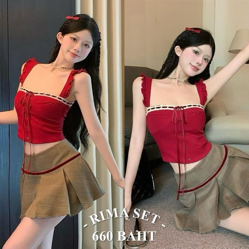 Chugar.Pie : Rima Set ชุดเซต เสื้อสายเดี่ยว เสื้อสายเดี่ยวสีแดง