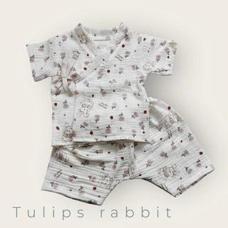 ซามูไร ชุดเด็กผูกหน้า แรกเกิด-3เดือน เสื้อกางเกงสั้น ผ้ามัสลินทอย่น