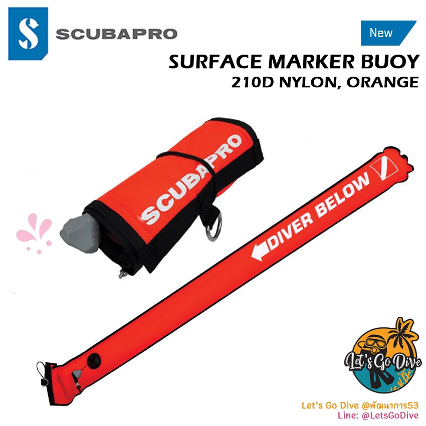 SCUBAPRO - SMB - SURFACE MARKER BUOY, 210D NYLON, ORANGE, 140cm(4.5ft) / 180cm(6ft)