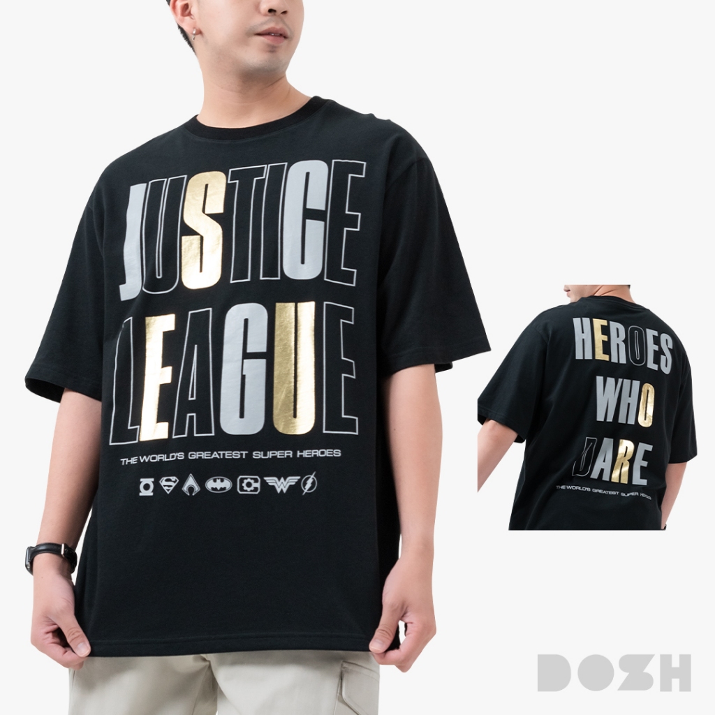 DOSH EXTRASIZED T-SHIRTS JUSTICE LEAGUE เสื้อยืดโอเวอร์ไซส์ใหญ่พิเศษ3-7XL(50-58นิ้ว)FJMTX5000-BL