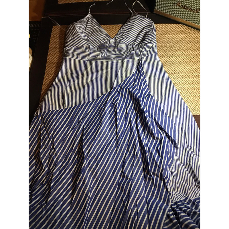 Urban revivo sz eu40,us8,เดรสกระโปรงยาว cotton100% สภาพใหม่เลยสายเดี่ยวผูกคอหลังมีสายคาดตามภาพอก 34-