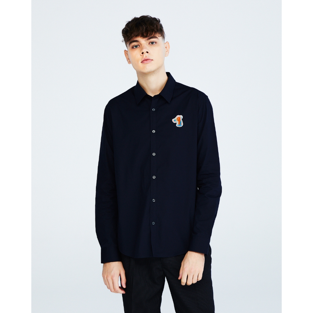 POPLIN SLIM SHIRT WITH LOGO EMBROIDERED
