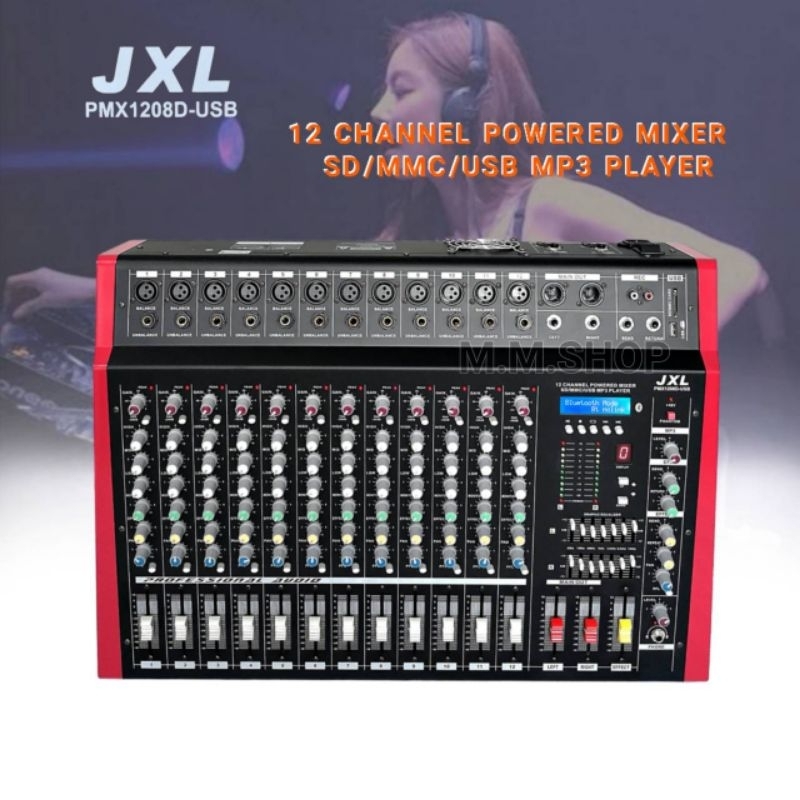 JXL เพาเวอร์มิกเซอร์ ขยายเสียง POWER MIXER 12CH มี BLUETOOTH+ USB +mp3 EFFECT 99DSP รุ่น PMX1208D-US