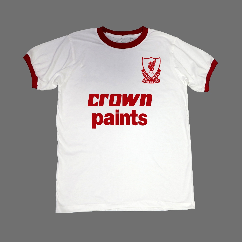 เสื้อยืดแขนกุ้นสไตล์วินเทจ แนวชุดแข่งลิเวอร์พูล (ปี1987 Crows Paints) ผ้าคอทต้อน แขนสั้น คอกลม Unisex