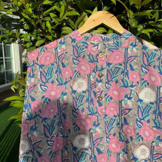 [ลดราคา3วัน]เสื้อคอจีนผ้าอินเดียHandblockกระดุมกะลา