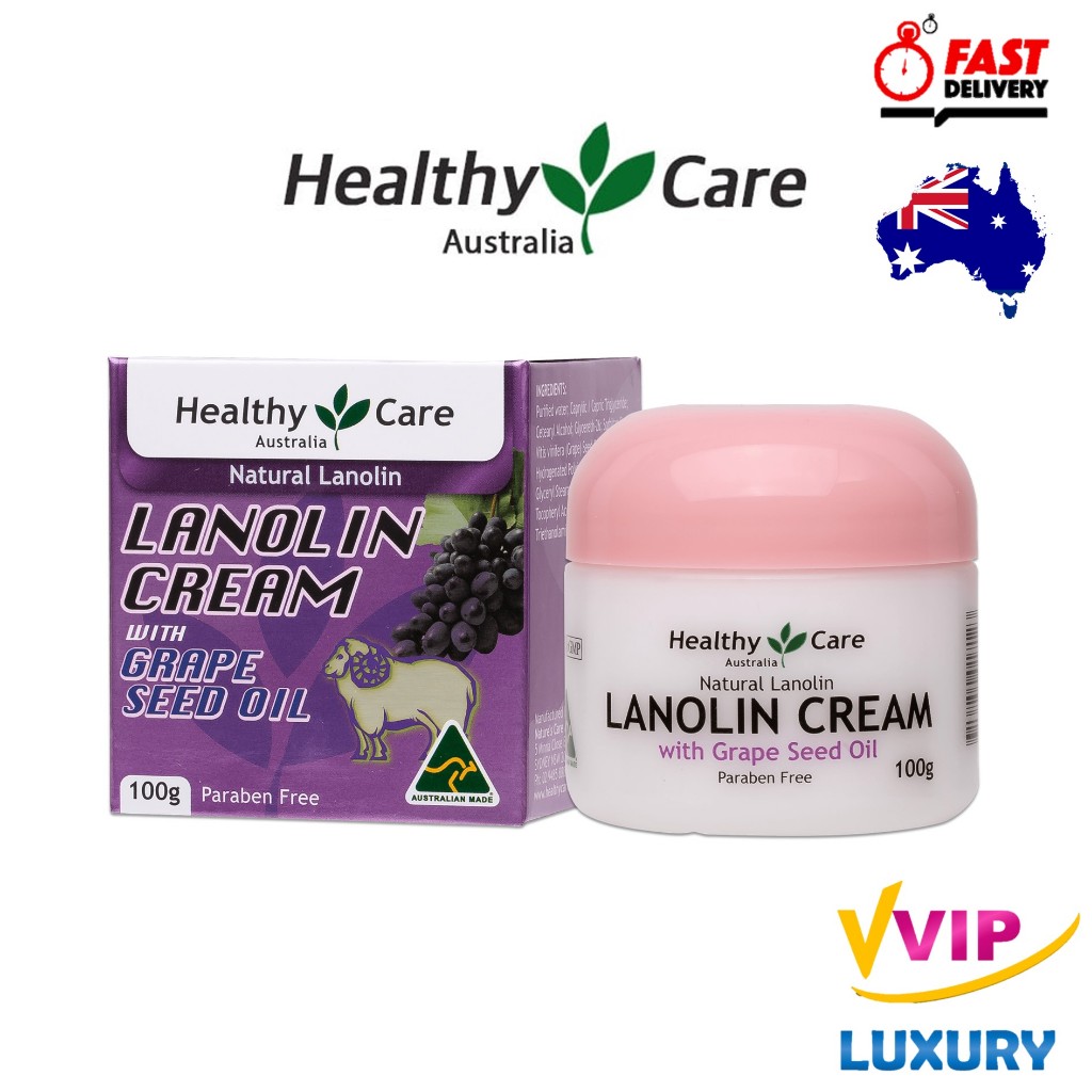 ลาโนลินครีมบำรุงผิวผสมน้ำมันสกัดจากเมล็ดองุ่น Healthy Care Lanolin Cream With Grape Seed 100 g