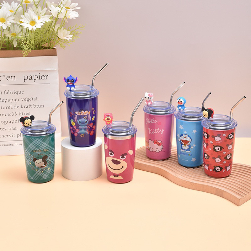 แก้ว การ์ตูนดิสนีย์ หมี Lotso น่ารัก แถมฟรีหลอดสแตนเลส เก็บความเย็น ดิสนีย์ 450ml