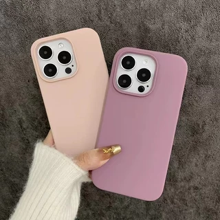 เคสสีพื้นกำมะหยี่สีบานเย็น สีเขียวนีออน โลโก้ เคสเนื้อซิลิโคน สำหรับรุ่น 15pro max 12 13 14 15 xs xr xsmax 7/8/se2