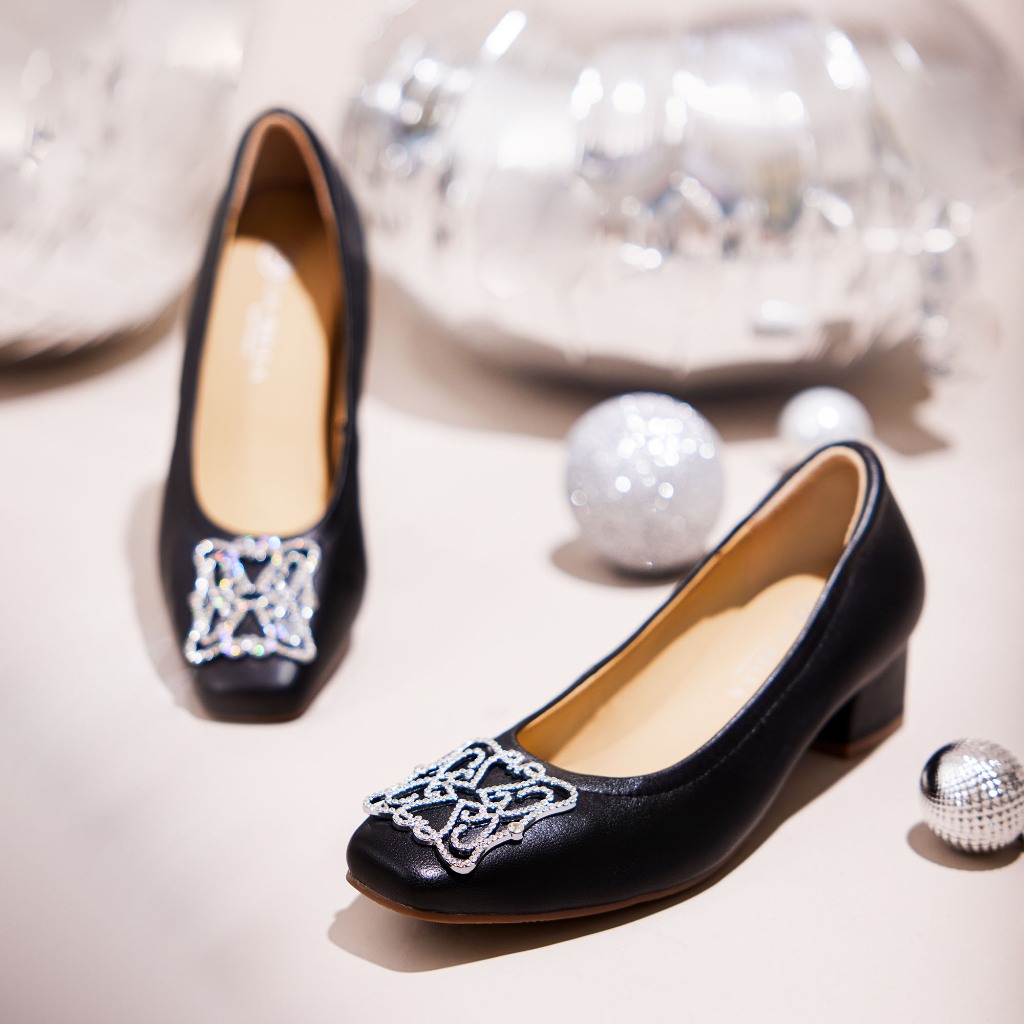 LA BELLA รุ่น GISELA BLOCK HEELS CRYSTAL  - BLACK