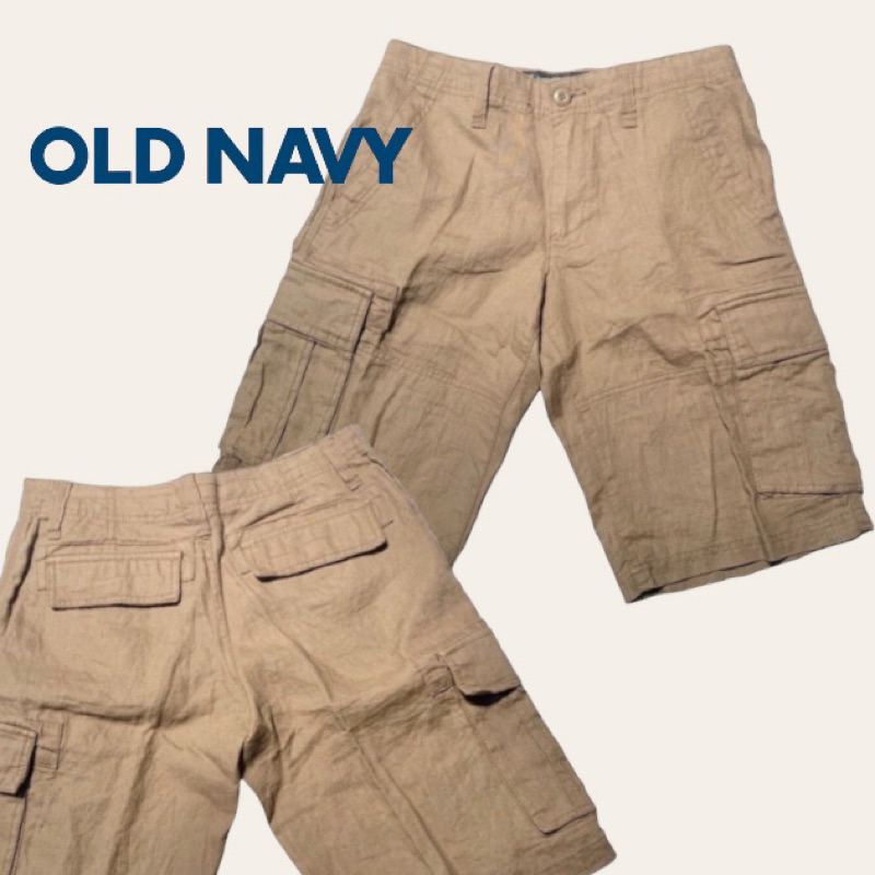 Old navy กางเกงขาสั้น ผู้ชายเท่าเข่า ลินิน สีกากี ของแท้