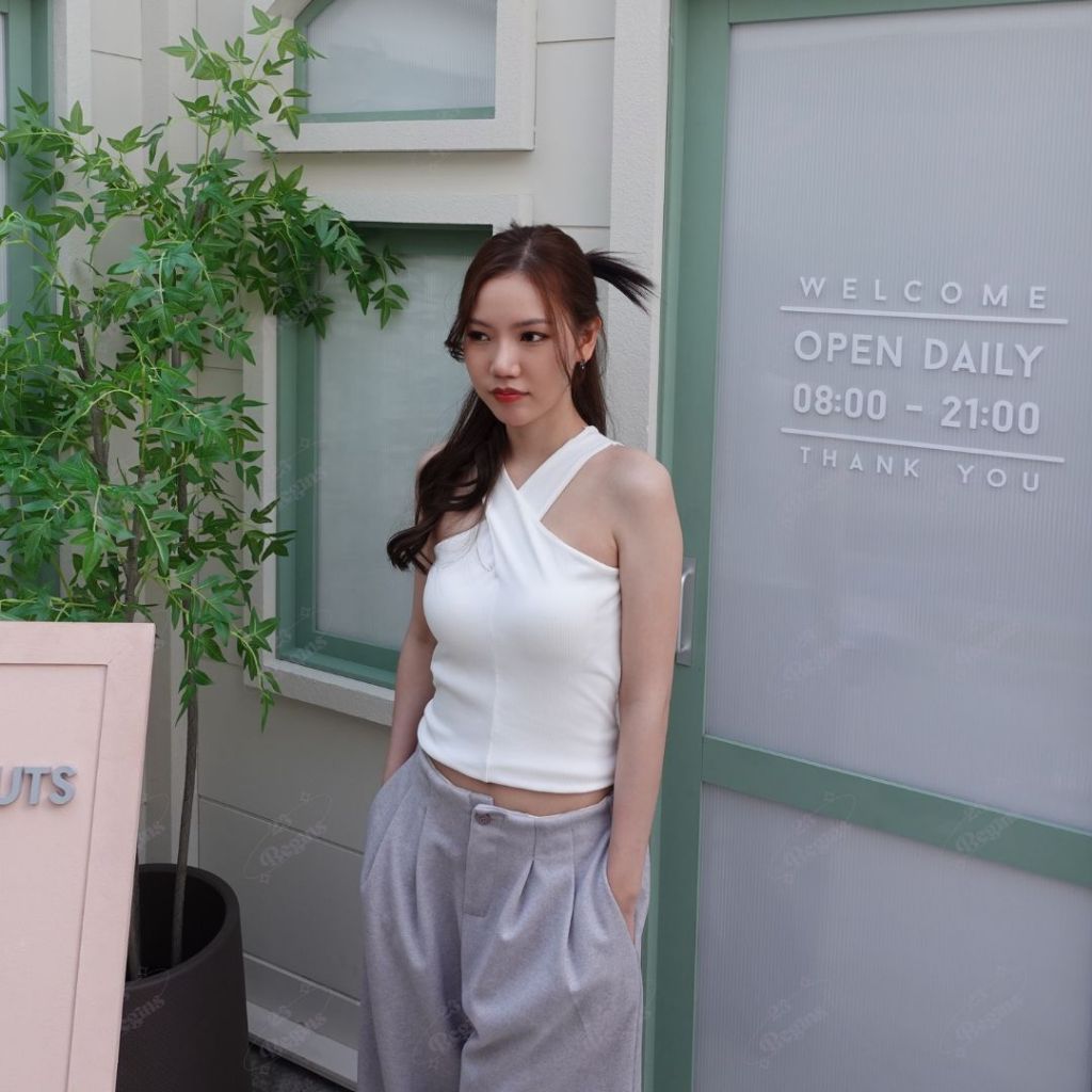 Elisa Top เสื้อกล้ามมีฟองน้ำ เเบบไขว่ ผ้าร่อง (6030)
