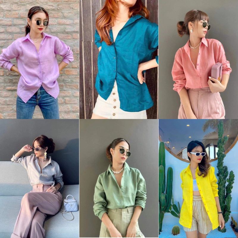 เสื้อลินินแท้ 100%สีสดใสทรงสวยงานเนี้ยบเรียหรูMust have Itemไปจัดเลยคร่า