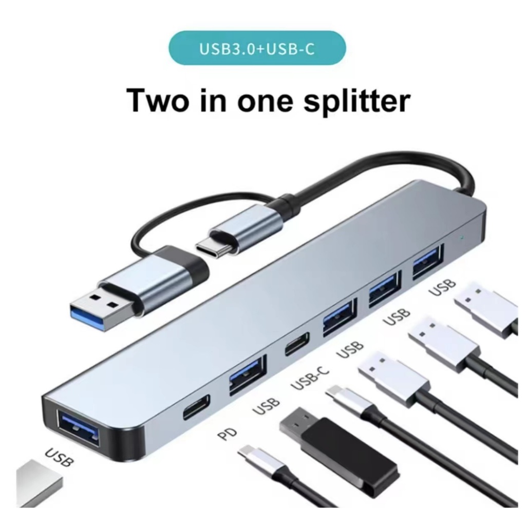2in1 USB+TYPE C 7in1 ฮับ USB HUB 7 in 1 Type-C สำหรับอุปกรณ์คอมพิวเตอร์